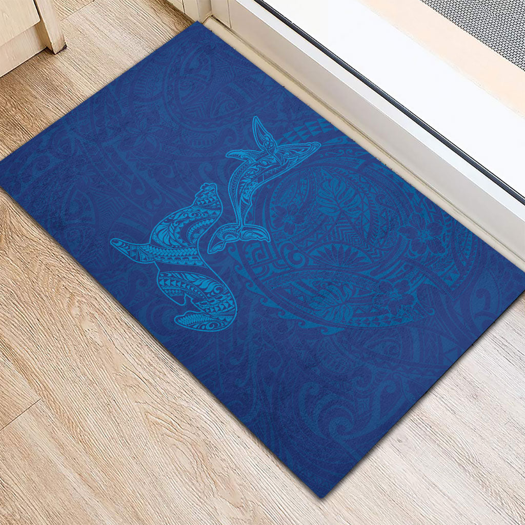 Hawaiian Monk Seal and Whale Rubber Doormat Kakau Tribal Pattern Blue Color LT03 - Polynesian Pride