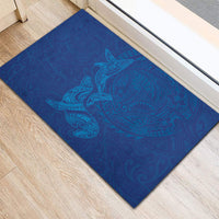 Hawaiian Monk Seal and Whale Rubber Doormat Kakau Tribal Pattern Blue Color LT03 - Polynesian Pride