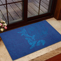 Hawaiian Monk Seal and Whale Rubber Doormat Kakau Tribal Pattern Blue Color LT03 - Polynesian Pride