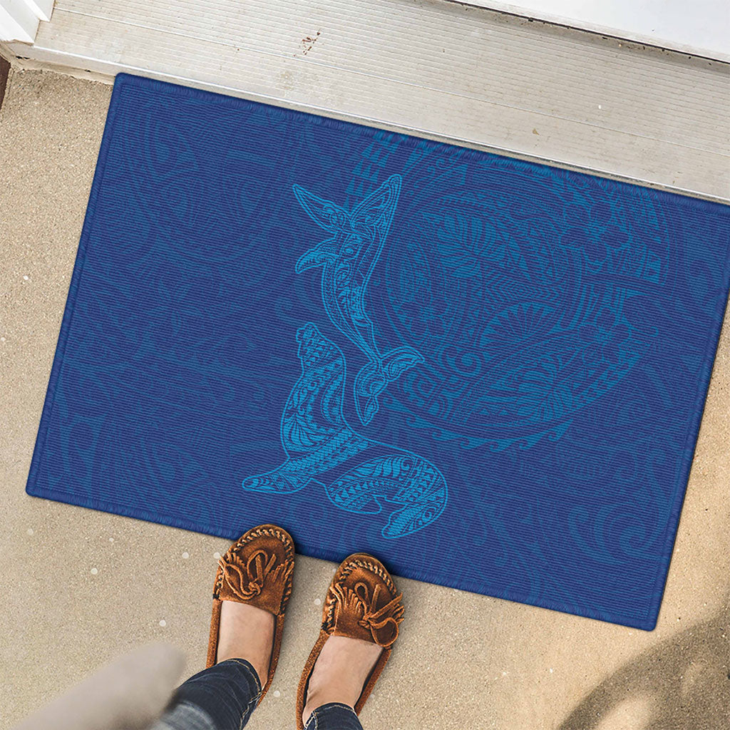 Hawaiian Monk Seal and Whale Rubber Doormat Kakau Tribal Pattern Blue Color LT03 - Polynesian Pride