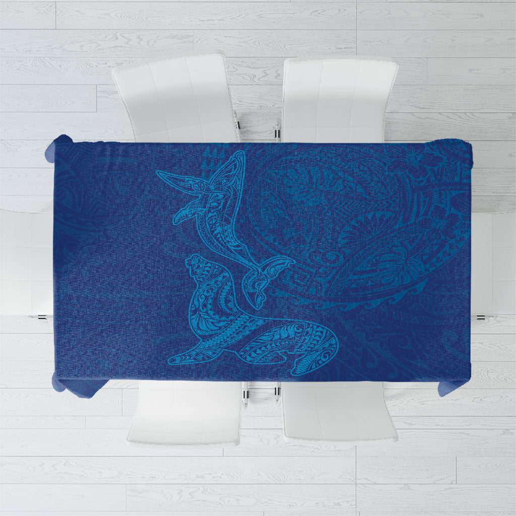 Hawaiian Monk Seal and Whale Tablecloth Kakau Tribal Pattern Blue Color LT03 Blue - Polynesian Pride