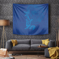 Hawaiian Monk Seal and Whale Tapestry Kakau Tribal Pattern Blue Color LT03 Blue - Polynesian Pride