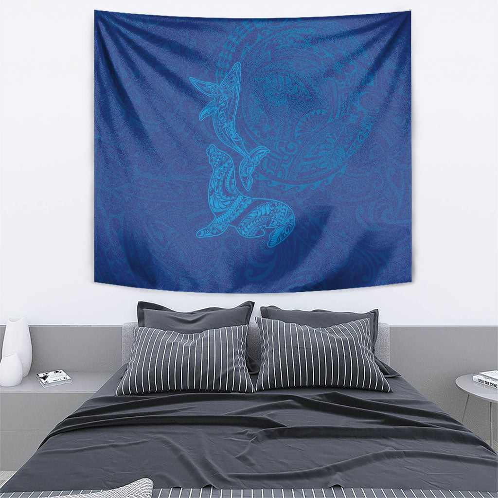 Hawaiian Monk Seal and Whale Tapestry Kakau Tribal Pattern Blue Color LT03 - Polynesian Pride