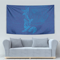 Hawaiian Monk Seal and Whale Tapestry Kakau Tribal Pattern Blue Color LT03 - Polynesian Pride