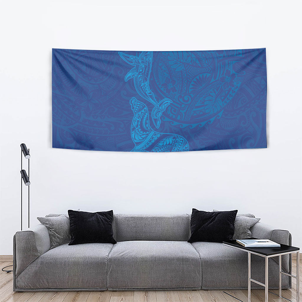 Hawaiian Monk Seal and Whale Tapestry Kakau Tribal Pattern Blue Color LT03 - Polynesian Pride