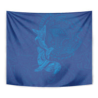 Hawaiian Monk Seal and Whale Tapestry Kakau Tribal Pattern Blue Color LT03 - Polynesian Pride