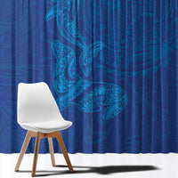 Hawaiian Monk Seal and Whale Window Curtain Kakau Tribal Pattern Blue Color LT03 - Polynesian Pride