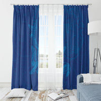 Hawaiian Monk Seal and Whale Window Curtain Kakau Tribal Pattern Blue Color LT03 - Polynesian Pride