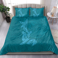 Hawaiian Monk Seal and Whale Bedding Set Kakau Tribal Pattern Teal Color LT03 - Polynesian Pride