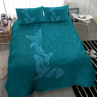 Hawaiian Monk Seal and Whale Bedding Set Kakau Tribal Pattern Teal Color LT03 - Polynesian Pride