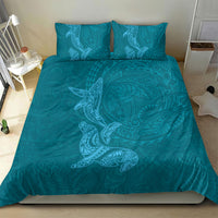 Hawaiian Monk Seal and Whale Bedding Set Kakau Tribal Pattern Teal Color LT03 - Polynesian Pride
