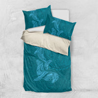 Hawaiian Monk Seal and Whale Bedding Set Kakau Tribal Pattern Teal Color LT03 US Twin 172cm x 218cm Teal - Polynesian Pride