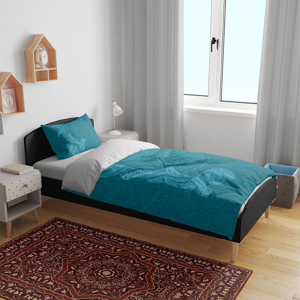 Hawaiian Monk Seal and Whale Bedding Set Kakau Tribal Pattern Teal Color LT03 - Polynesian Pride