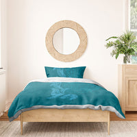 Hawaiian Monk Seal and Whale Bedding Set Kakau Tribal Pattern Teal Color LT03 - Polynesian Pride