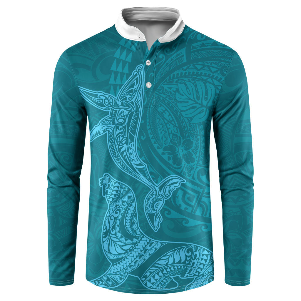Hawaiian Monk Seal and Whale Button Sweatshirt Kakau Tribal Pattern Teal Color LT03 Teal - Polynesian Pride