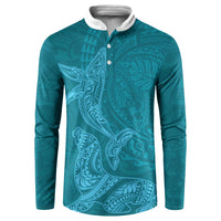 Hawaiian Monk Seal and Whale Button Sweatshirt Kakau Tribal Pattern Teal Color LT03 Teal - Polynesian Pride