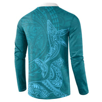 Hawaiian Monk Seal and Whale Button Sweatshirt Kakau Tribal Pattern Teal Color LT03 - Polynesian Pride