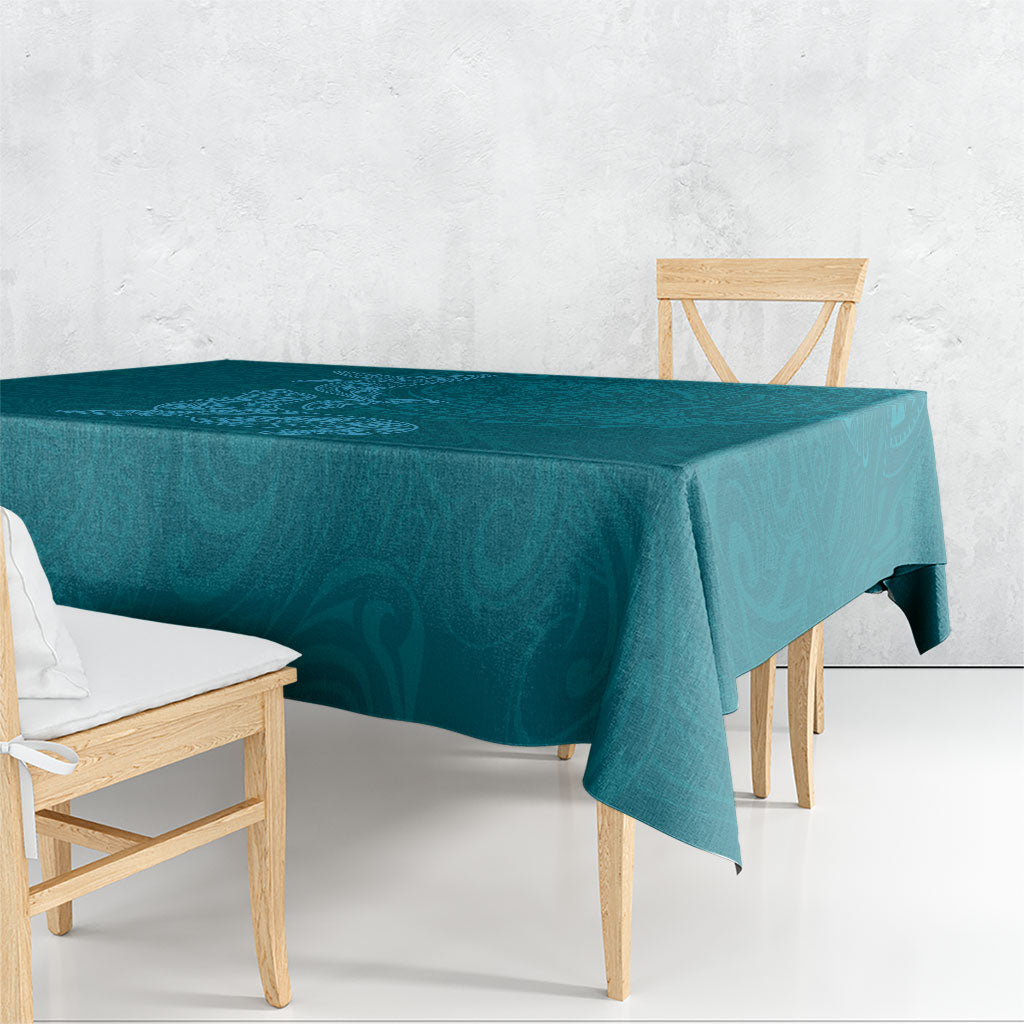 Hawaiian Monk Seal and Whale Tablecloth Kakau Tribal Pattern Teal Color LT03 - Polynesian Pride
