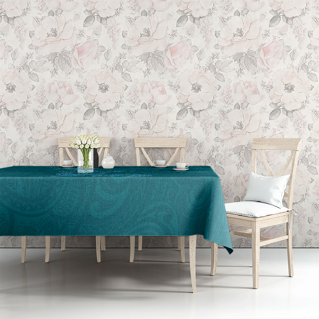 Hawaiian Monk Seal and Whale Tablecloth Kakau Tribal Pattern Teal Color LT03 - Polynesian Pride