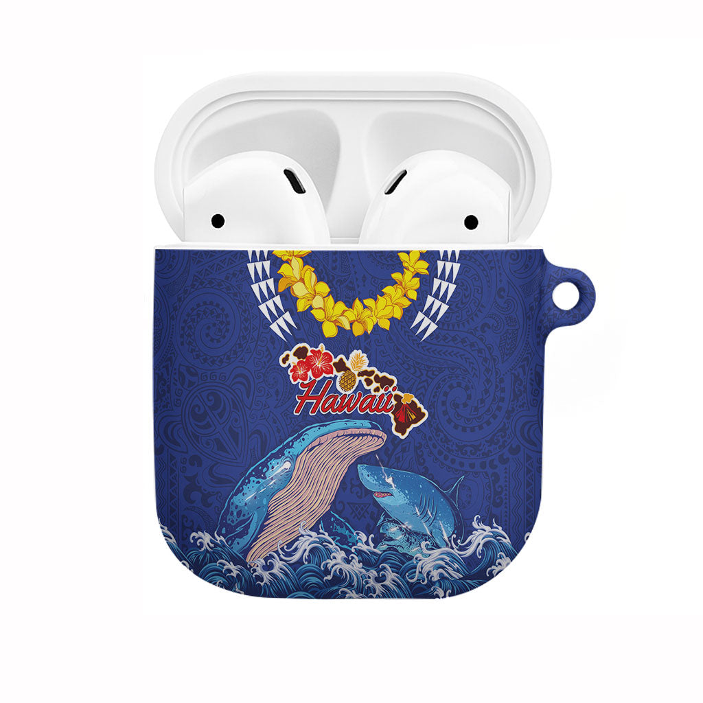 Hawaiian Sea Animals AirPods Case Whales Shark and Turtle Guardians with Tribal Pattern LT03 Blue - Polynesian Pride