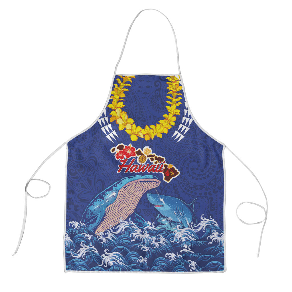 Hawaiian Sea Animals Apron Whales Shark and Turtle Guardians with Tribal Pattern LT03 Blue - Polynesian Pride