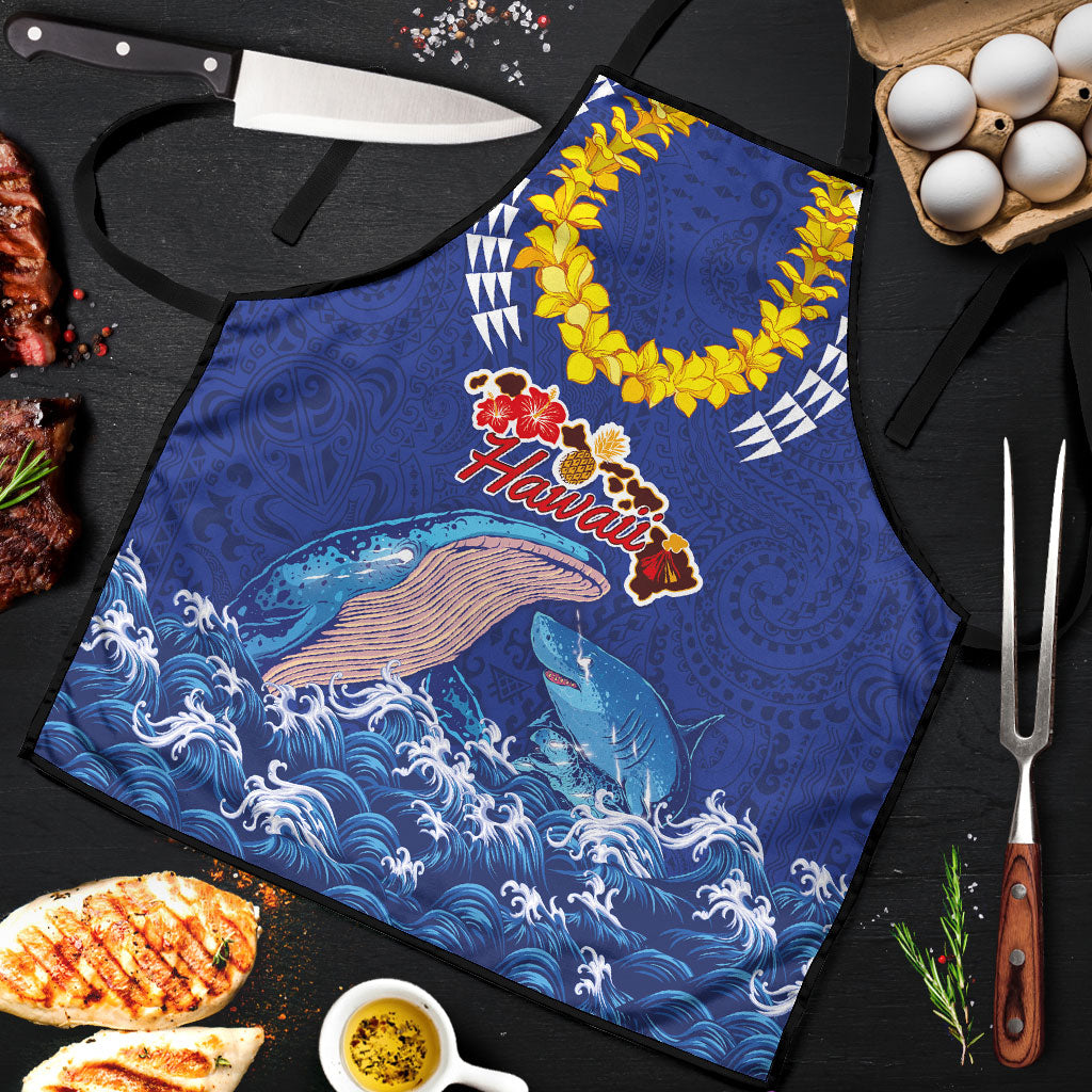 Hawaiian Sea Animals Apron Whales Shark and Turtle Guardians with Tribal Pattern LT03 Blue - Polynesian Pride