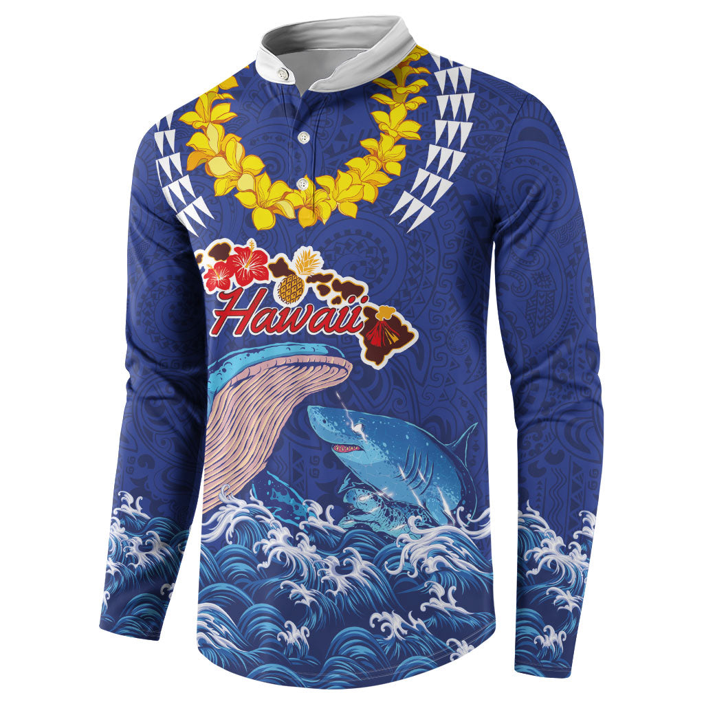 Hawaiian Sea Animals Button Sweatshirt Whales Shark and Turtle Guardians with Tribal Pattern LT03 - Polynesian Pride