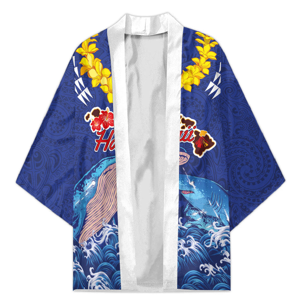 Hawaiian Sea Animals Kimono Whales Shark and Turtle Guardians with Tribal Pattern LT03 Unisex Blue - Polynesian Pride