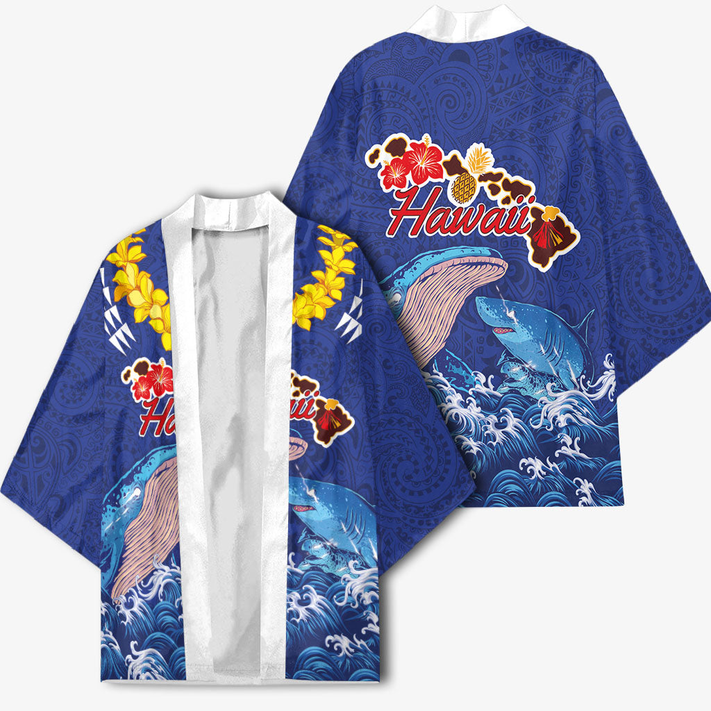 Hawaiian Sea Animals Kimono Whales Shark and Turtle Guardians with Tribal Pattern LT03 - Polynesian Pride