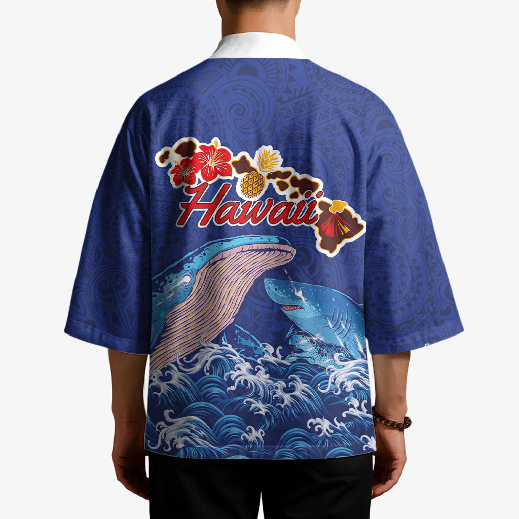 Hawaiian Sea Animals Kimono Whales Shark and Turtle Guardians with Tribal Pattern LT03 - Polynesian Pride