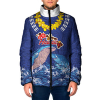 Hawaiian Sea Animals Padded Jacket Whales Shark and Turtle Guardians with Tribal Pattern LT03 Men Blue - Polynesian Pride