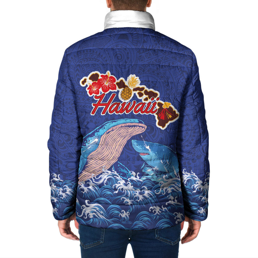 Hawaiian Sea Animals Padded Jacket Whales Shark and Turtle Guardians with Tribal Pattern LT03 - Polynesian Pride
