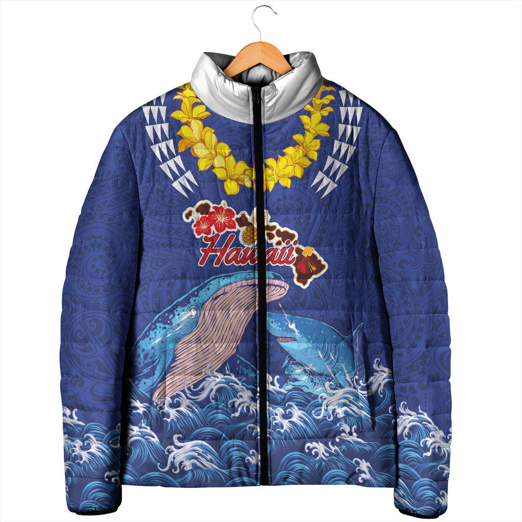 Hawaiian Sea Animals Padded Jacket Whales Shark and Turtle Guardians with Tribal Pattern LT03 - Polynesian Pride
