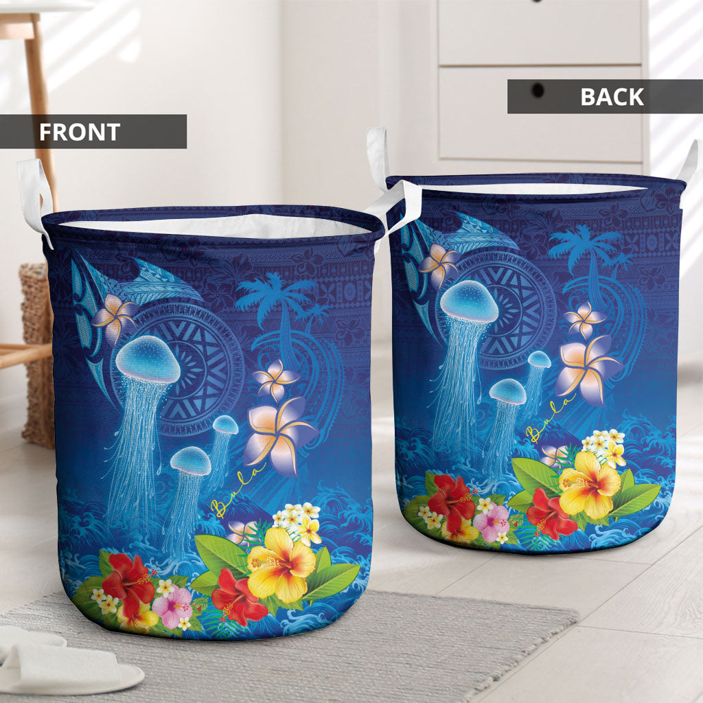 Fiji Jellyfish Laundry Basket Tapa Patterns and Hibiscus Sea Vibe LT03 - Polynesian Pride