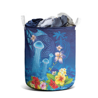 Fiji Jellyfish Laundry Basket Tapa Patterns and Hibiscus Sea Vibe LT03 - Polynesian Pride