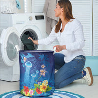 Fiji Jellyfish Laundry Basket Tapa Patterns and Hibiscus Sea Vibe LT03 - Polynesian Pride