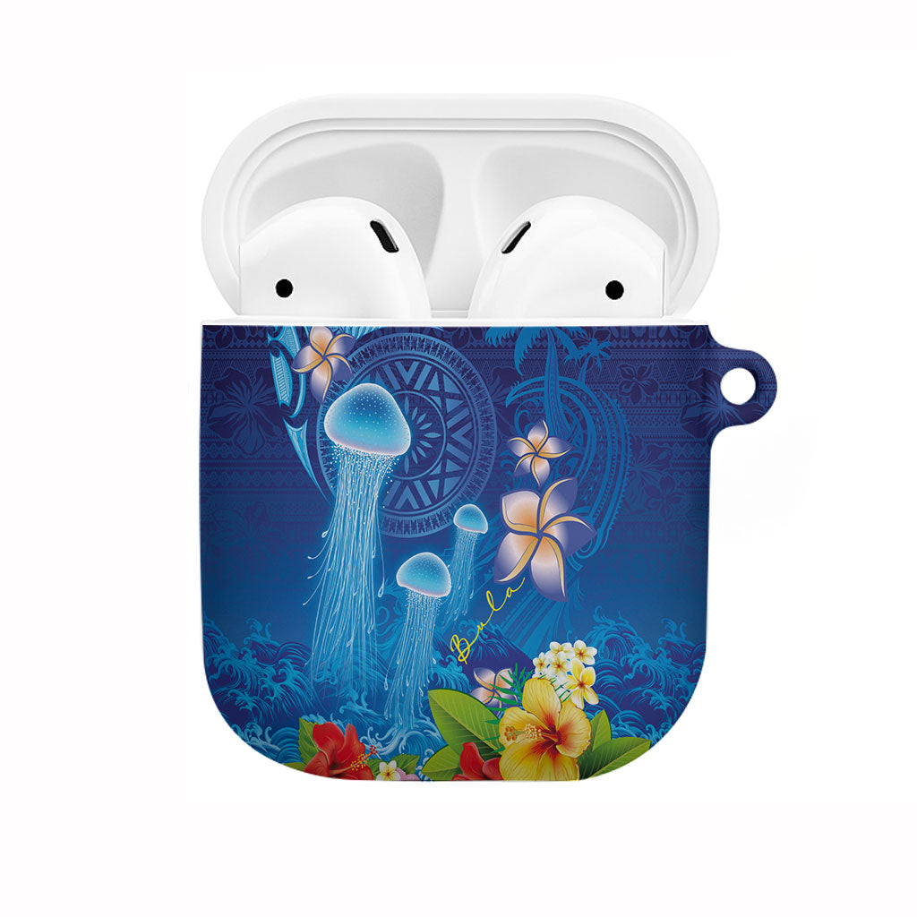 Fiji Jellyfish AirPods Case Tapa Patterns and Hibiscus Sea Vibe LT03 Blue - Polynesian Pride