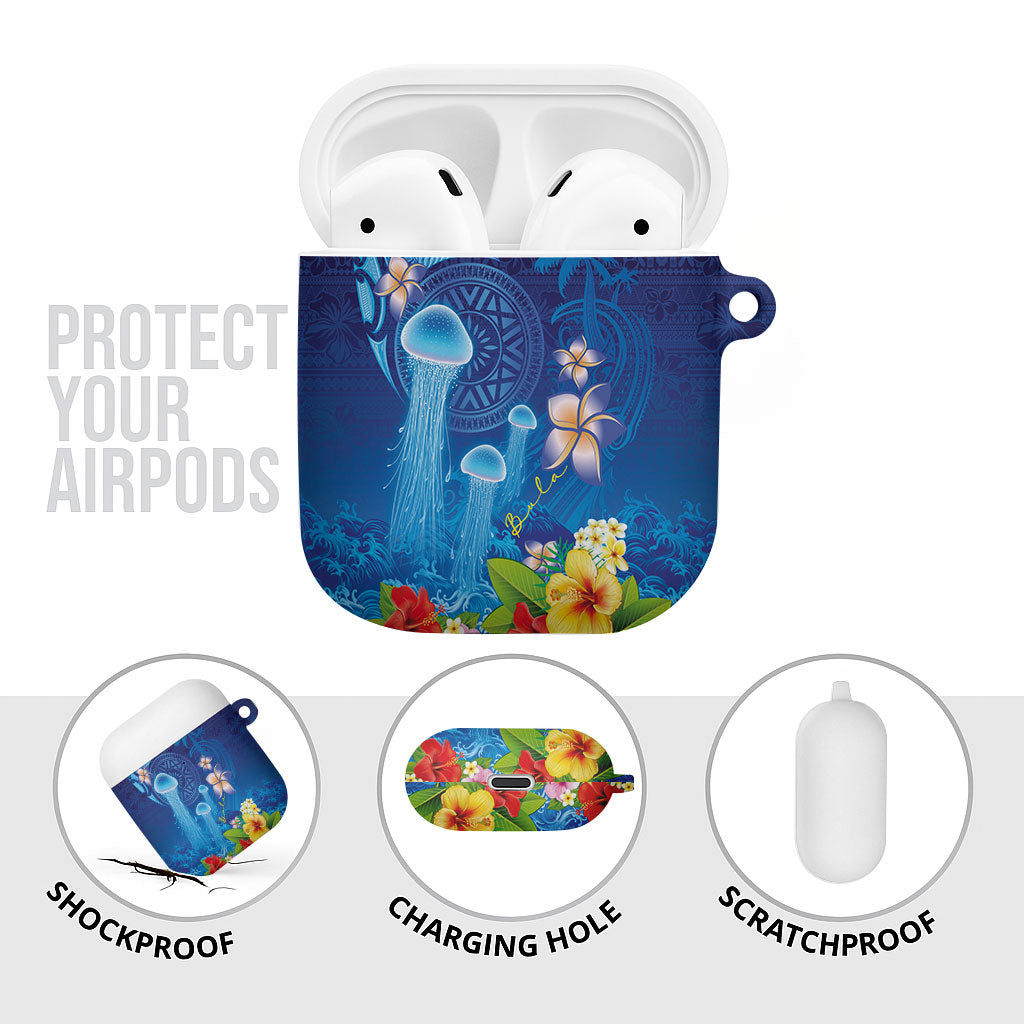 Fiji Jellyfish AirPods Case Tapa Patterns and Hibiscus Sea Vibe LT03 - Polynesian Pride