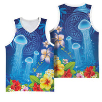 Fiji Jellyfish Basketball Jersey Tapa Patterns and Hibiscus Sea Vibe LT03 - Polynesian Pride