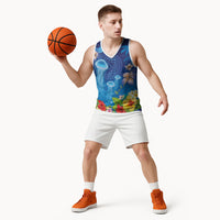 Fiji Jellyfish Basketball Jersey Tapa Patterns and Hibiscus Sea Vibe LT03 - Polynesian Pride