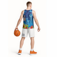 Fiji Jellyfish Basketball Jersey Tapa Patterns and Hibiscus Sea Vibe LT03 - Polynesian Pride