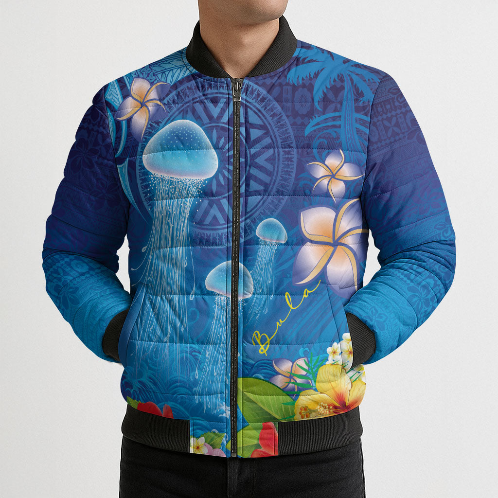 Fiji Jellyfish Bomber Puffer Jacket Tapa Patterns and Hibiscus Sea Vibe LT03 - Polynesian Pride