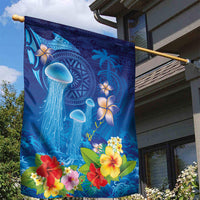 Fiji Jellyfish Garden Flag Tapa Patterns and Hibiscus Sea Vibe LT03 - Polynesian Pride