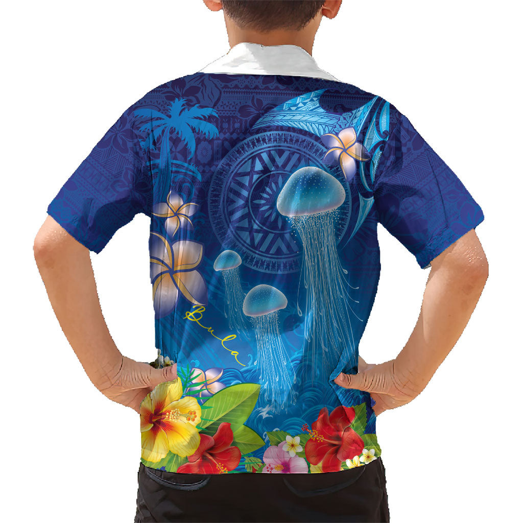 Fiji Jellyfish Kid Hawaiian Shirt Tapa Patterns and Hibiscus Sea Vibe LT03 - Polynesian Pride