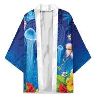 Fiji Jellyfish Kimono Tapa Patterns and Hibiscus Sea Vibe LT03 Unisex Blue - Polynesian Pride