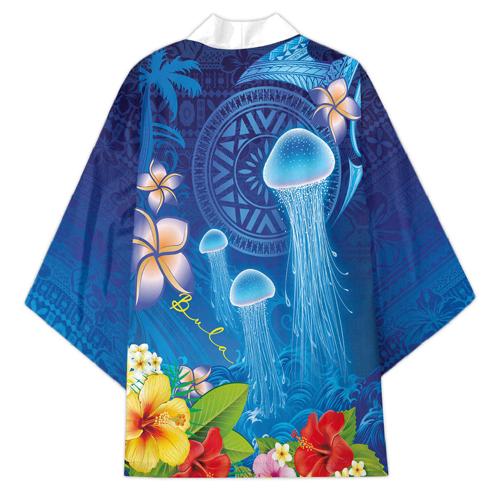 Fiji Jellyfish Kimono Tapa Patterns and Hibiscus Sea Vibe LT03 - Polynesian Pride