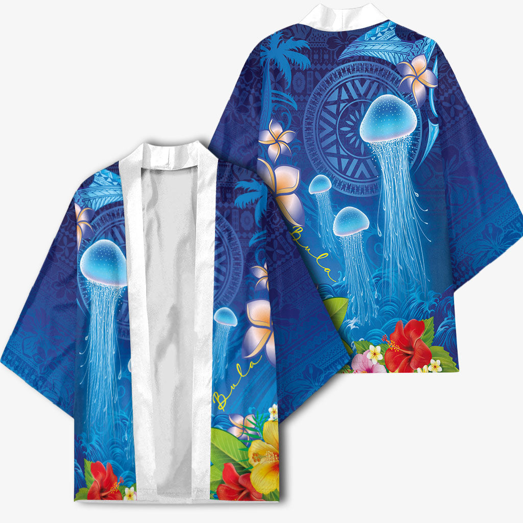 Fiji Jellyfish Kimono Tapa Patterns and Hibiscus Sea Vibe LT03 - Polynesian Pride
