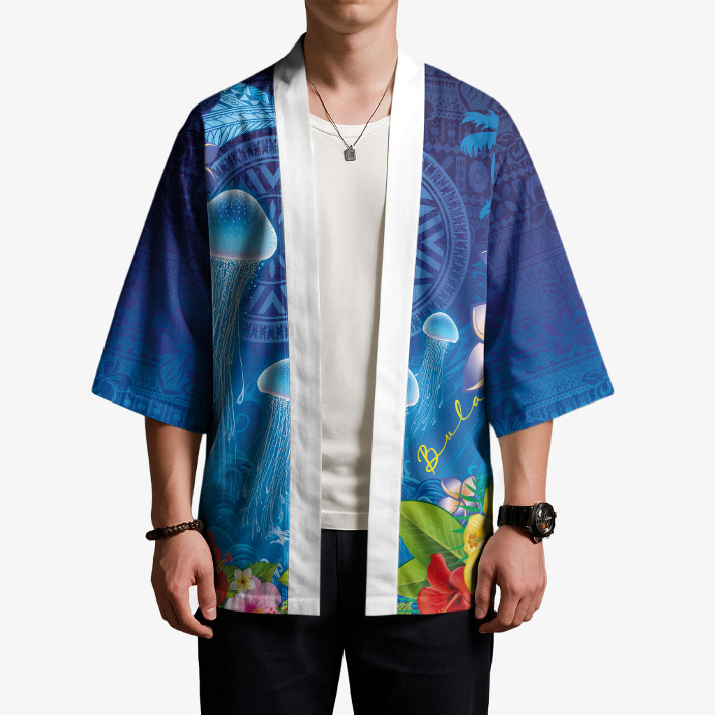 Fiji Jellyfish Kimono Tapa Patterns and Hibiscus Sea Vibe LT03 - Polynesian Pride