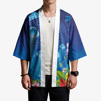Fiji Jellyfish Kimono Tapa Patterns and Hibiscus Sea Vibe LT03 - Polynesian Pride