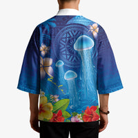 Fiji Jellyfish Kimono Tapa Patterns and Hibiscus Sea Vibe LT03 - Polynesian Pride